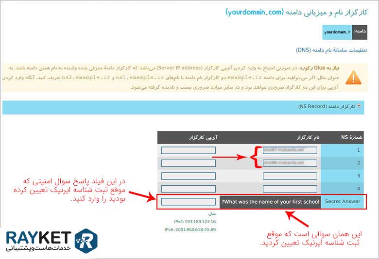 تغییر دی ان اس دامین IR در ایرنیک