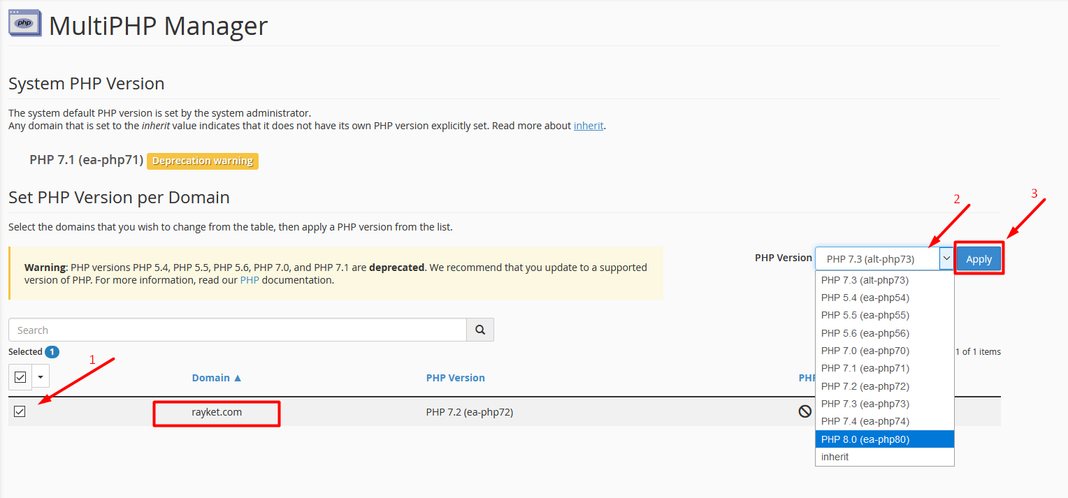تغییر نسخه پی اچ پی در هاست cPanel
