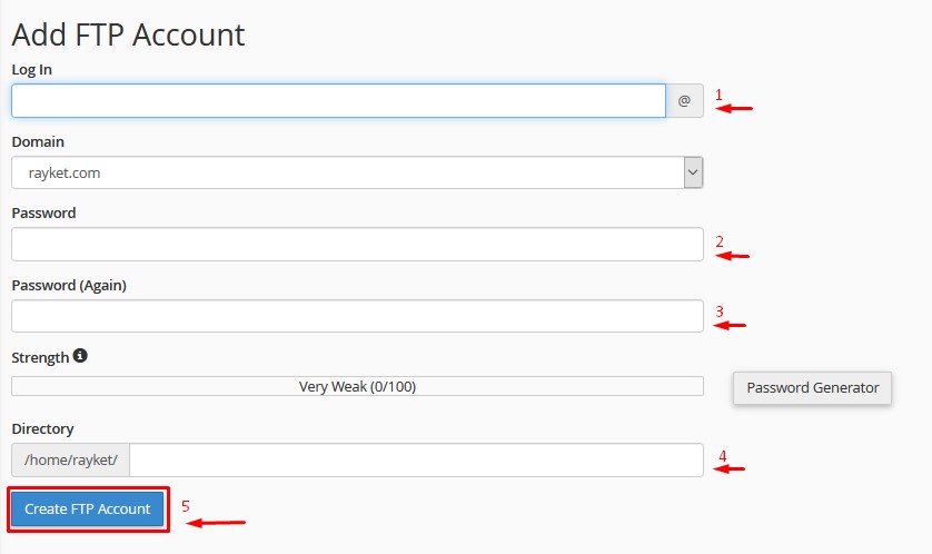 ایجاد اکانت FTP در هاست cPanel