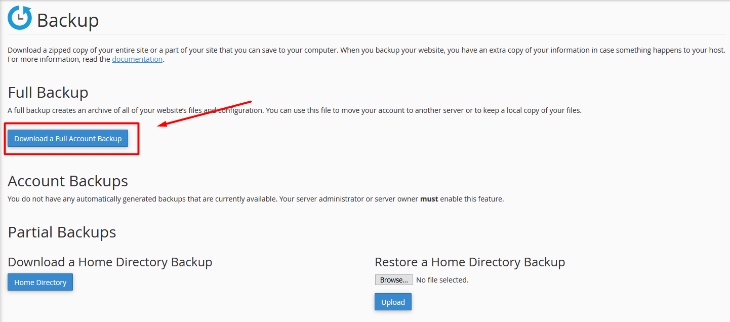 نحوه تهیه نسخه پشتیبان در هاست cPanel