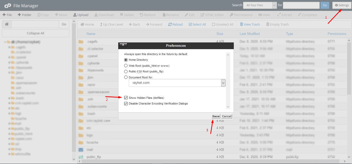 نمایش فایل های مخفی در هاست cPanel